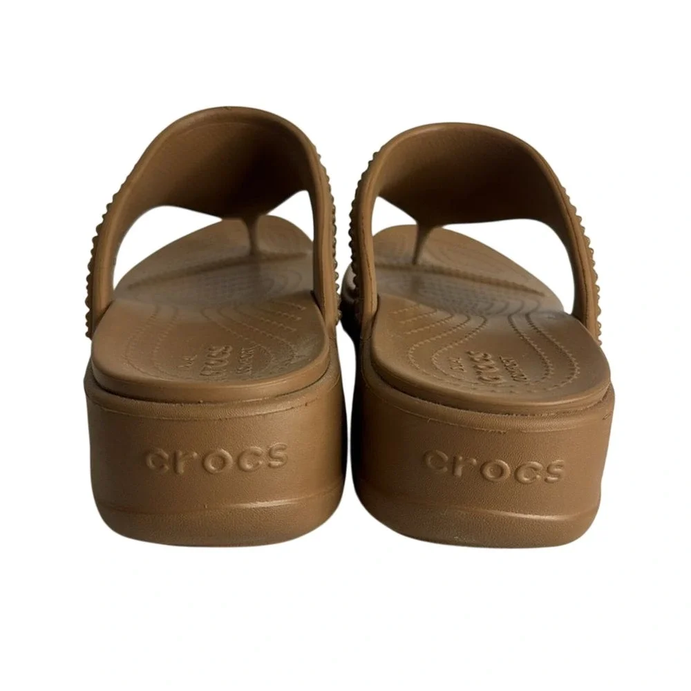 Crocs Women's Monterey Shimmer Wedge Flip Sandals Tan Size 11